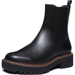 Athlefit Women Black Chelsea Wedge Platform Slip on Lug Sole Elastic Ankle Boot